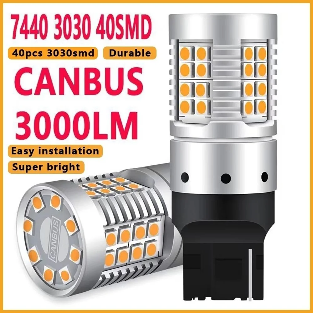 2 шт. автомобиля 7440 светодиодный Нет Hyper флэш-желтый 3030-SMD 3030 светодиодный T20 W21W 7440 BAU15S светодиодный лампы для указатели поворота с can-bus