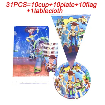 

108*180cm Disposable Paper Tablecloths Cartoon Disney Toy Story Birthday Party Supplies Plates Cups Children Party Decor Banners