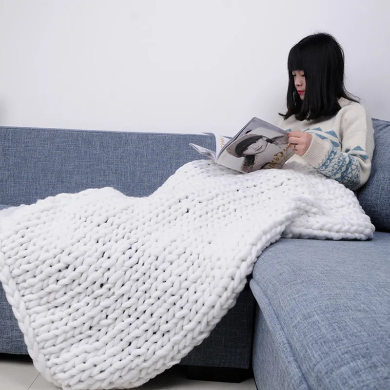 

Soft Hand Chunky Knitted Blanket Plaids for Winter Bed Sofa Plane Thick Yarn Knitting Throw Cheap Knitting Sofa Cover Blankets
