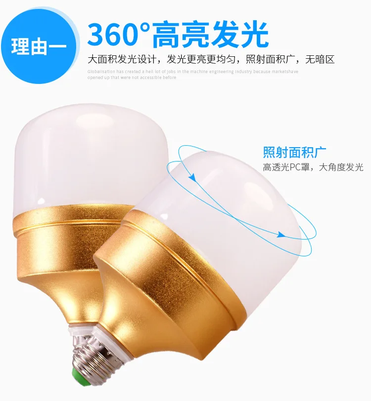 Flat Head Birdcage Waterproof High-Power LED Bulb Lamp LED Energy-saving Bulb E27 Luxury Gold Color Gold Handsome Bulb