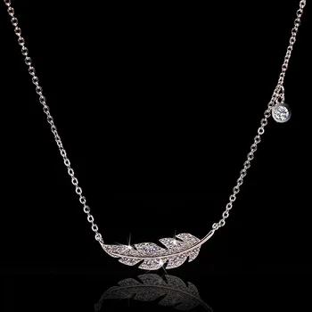 

Natural Zircon Gemstone Pendant Solid S925 Sterling Silver Necklace Feather Shape Jewelry Bizuteria Silver 925 Jewelry Joyas