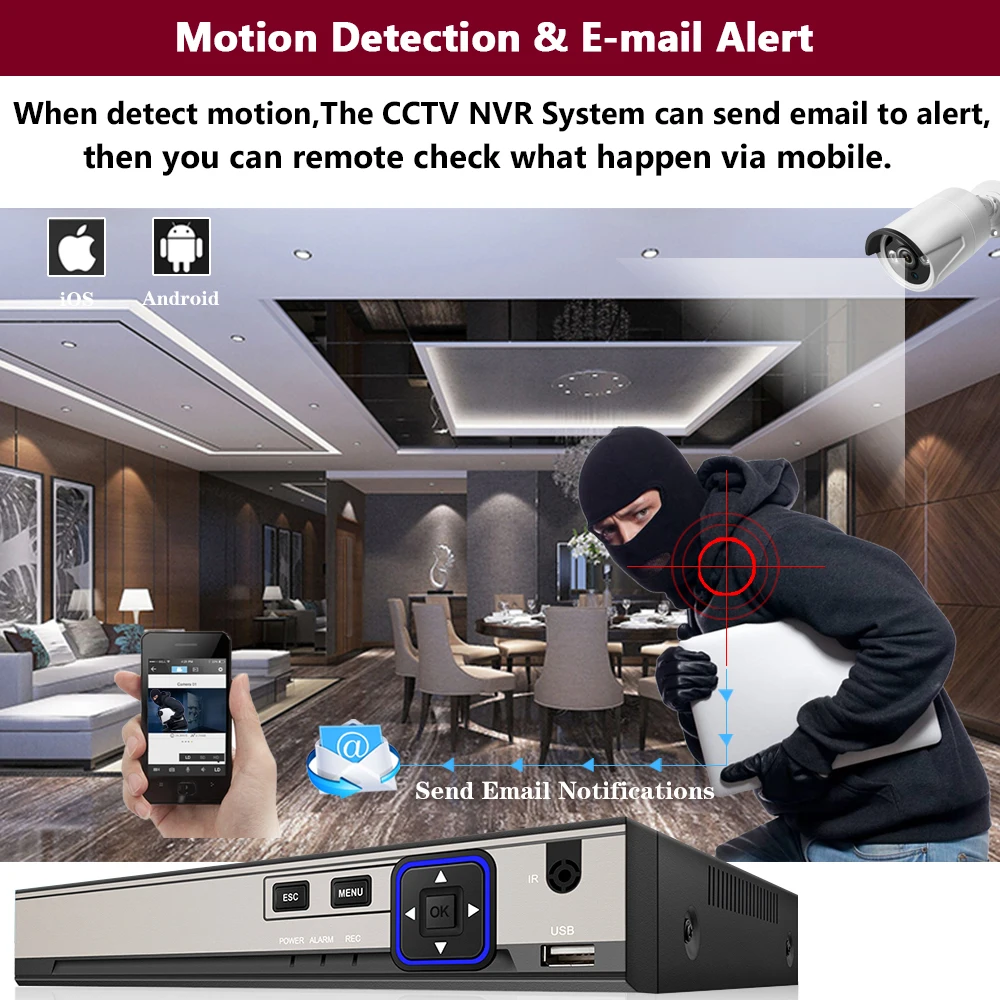 CCTV Camera Security System Kit 8ch NVR Outdoor Waterproof Video Surveillance Set Home Poe Ip HD Monitoring Camera System 5mp