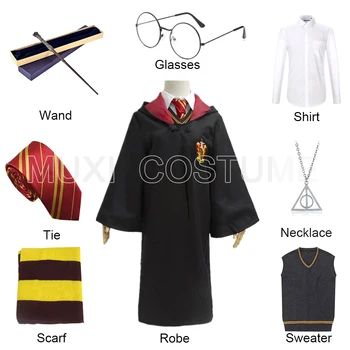 

Robe Cloak with Tie Scarf Glasses Shirt Necklace Sweater Metal Core Wand Cosplay Harris Costume