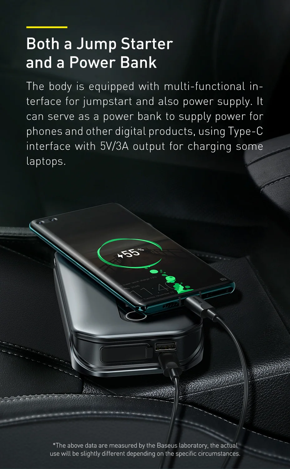 Baseus Car Jump Starter 12000mAh Portable Auto Power Bank Battery 1000A Car Booster Battery Emergency Starter Battery for Car smart power bank