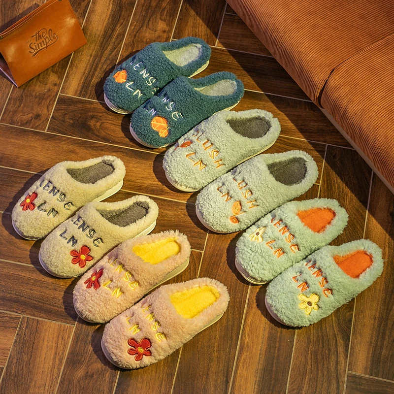 Women Slippers House Plush Soft Cotton Fluffy Slippers Kawaii Non-slip Couples Floor Shoes Home Slipper Bedroom Winter Indoor