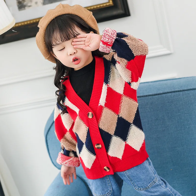 Boys Girls Sweater Cardigans Toddler Knitwear Childrens Long-Sleeve V-Neck Kids Coat | Детская одежда и обувь