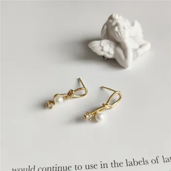 

RUIYI Women Fashion Real 925 Sterling Silver Geometric Bowknot Pearl Stud Earrings Nordic Style Girls Wedding Jewelry Earrings