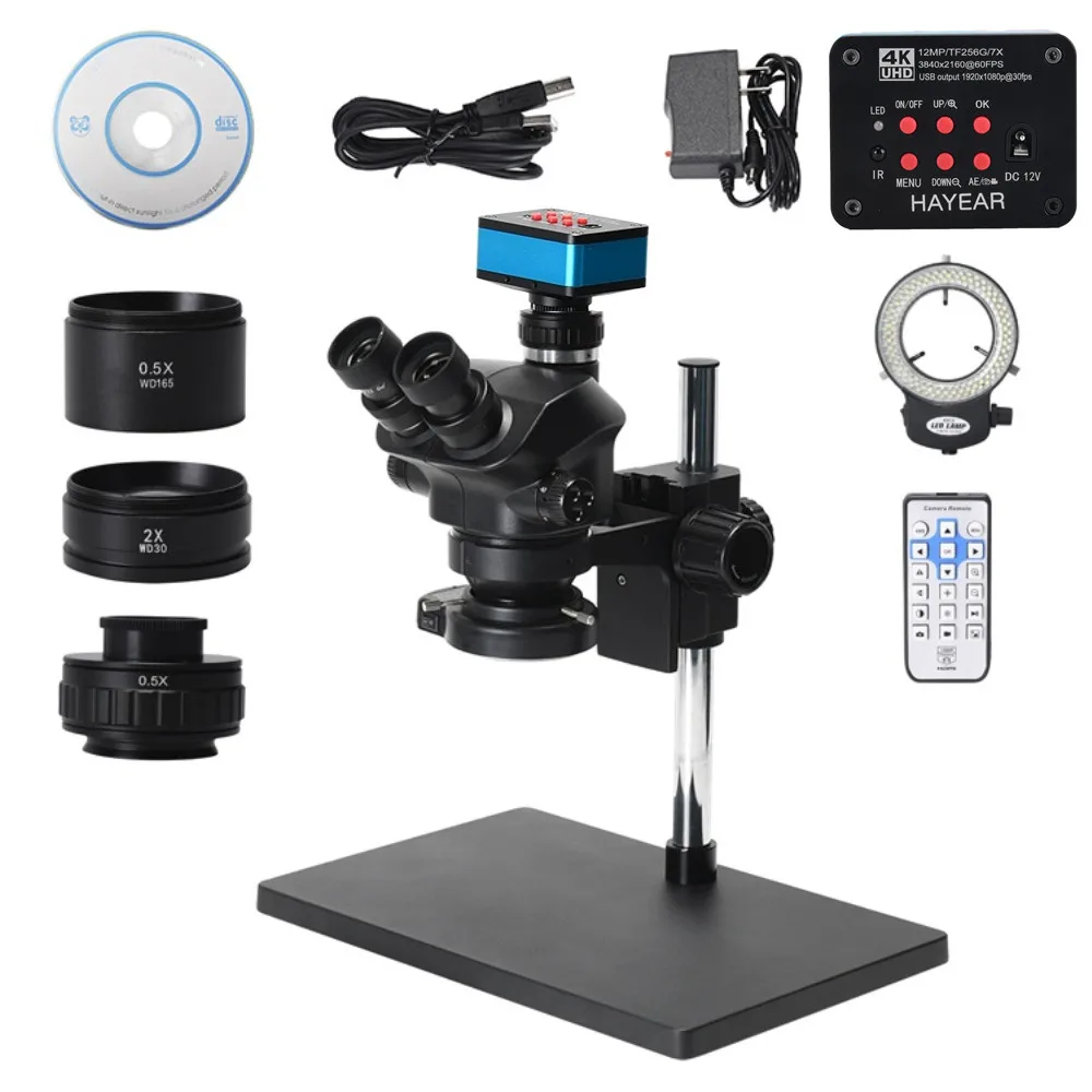 

3.5X-100X Trinocular Microscope Stereo Microscope 4K 12MP HDMI USB Microscope Camera with 144 LED Light and Stand for PCB Repair