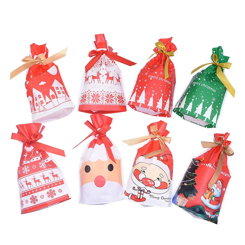 Christmas Candy Packaging Ribbons Bag Xmas Supplies Wrapping Pouch Gift Bags 