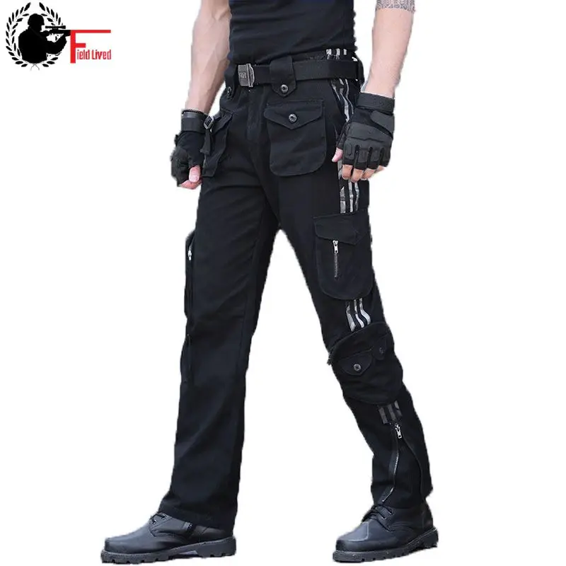 Cargo Pants Men Camo Many Pocket Knee Zipper Straight Trousers Loose Fit Army Style Camouflage Jogger Male Black Tactical Cotton Cargo Pants Men Camo Many Pocket Knee Zipper Straight Trousers Loose Fit Army Style Camouflage Jogger Male Black Tactical Cotton