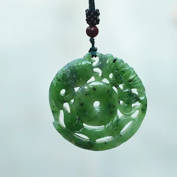 

WHOLESALE100% NATURAL GREEN HETIAN NEPHRITE CARVED CHINESE FISH PENDANT NECKLACE LOVER'S JADES JEWELRY FREE ROPE CHAIN
