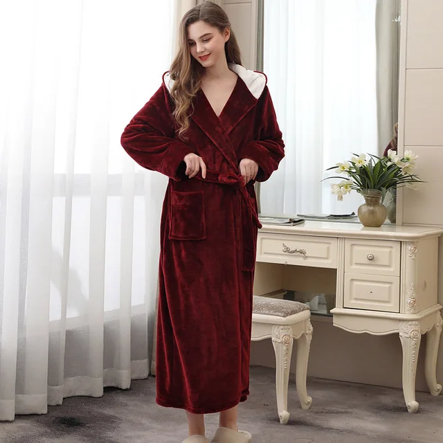 woman Burgundy Пара халат кимоно фланелевый теплый халат осень-зима толстые; одежда для сна; халат; Для женщин Пижама с изображением Супермена Детская Пижама с персонажами из Халат с капюшоном - Цвет: woman Burgundy