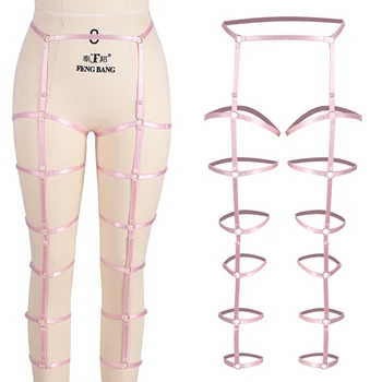 

Women Strappy Garter Belt Waist Pink Leg Suspender Bondage Gothic Plus Size Elastic Dance Cosplay Rave Clothing Body Harness