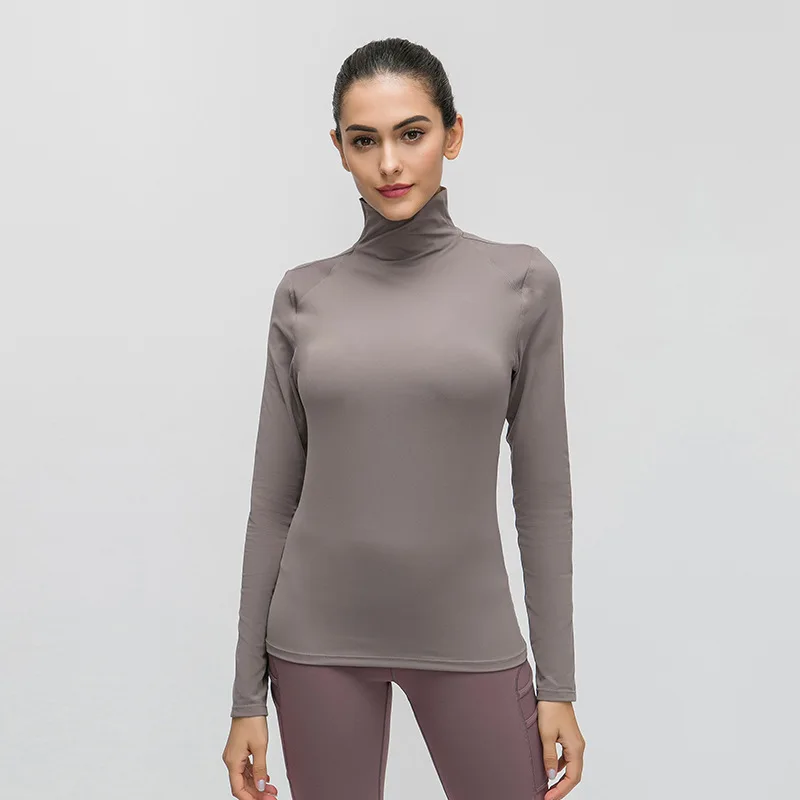 

New Stand Collar mesh yoga clothing skin-friendly nude fitness jacket stretch slim long sleeve T-shirt Women