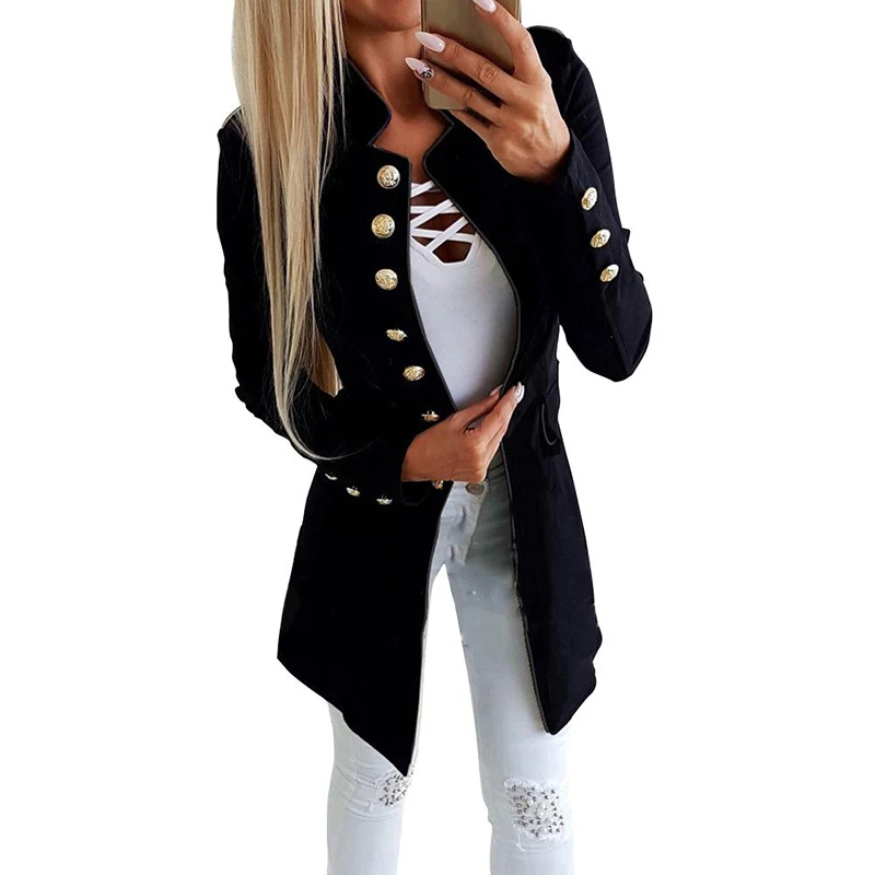 

2019 New Office Women Long Coat Overall Long Blazer Fashion Single Breasted Winter Slim Jacket Solid Female Red Black Outerwear