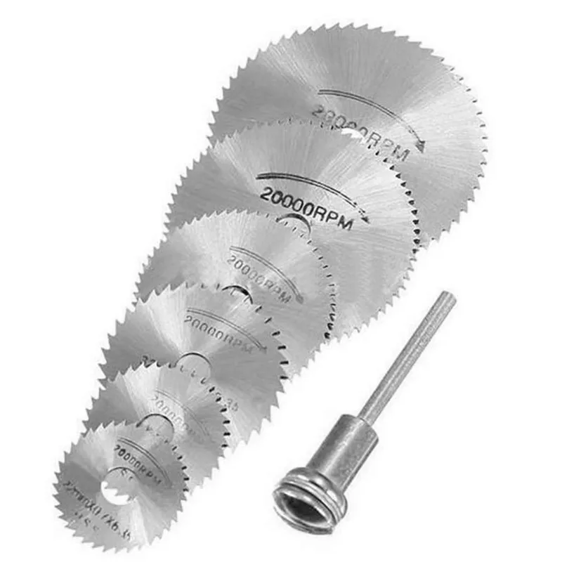 

Realmote 7pcs HSS Mini Electrical Circular Saw Set Rotary Cutter Blades Discs Mandrel Power Tool Parts