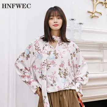 

Korea can ship Design fashion sweet printting Shirt for women 2020 spring fashion new Loose long Sleeve tie collar Shirt V895