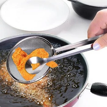 

46Gx2Pcs Filter Spoon with Clip Multi-Functional Stainless Steel Colander Oil-Frying Fried Food Clip Chicken Drumsticks