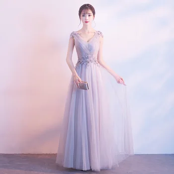 

Formal Party Dress Women New Chinese Mesh Dresses Elegant Cheongsam Appliques Bride Wedding Dress Prom Qipao Noble Maxi Dress