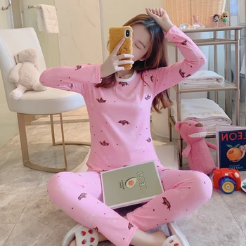 

Women's Autumn Winter Seamless Body Thermal Underwear Suit Ladies Thin Round Neck Lace Slim Home Clothes Long Pants Pajamas Set