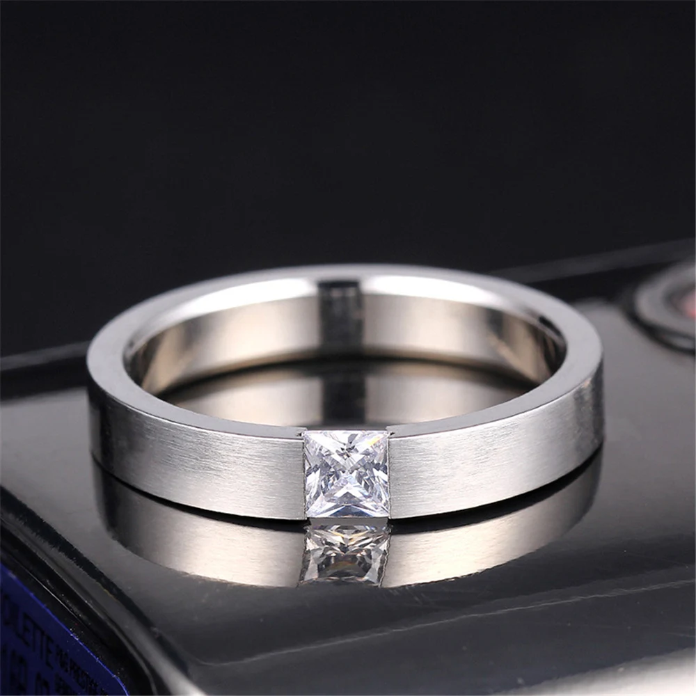 JZ-426 4mm width frosted surface inlaid with square zircon stainless steel ring fadeless For women JZ-426 finger rings fashion rings zircon rings fashion ring crystal rings stainless steel rings