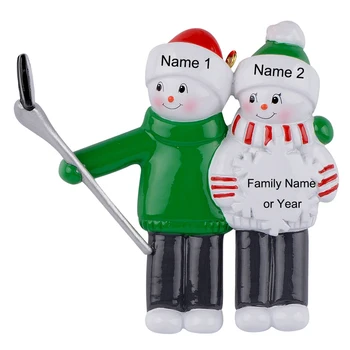 

Resin Snowman Family Shovel Family Of 2 Christmas Ornaments Personalized Gifts Write Own Name For Holiday or Home Decor