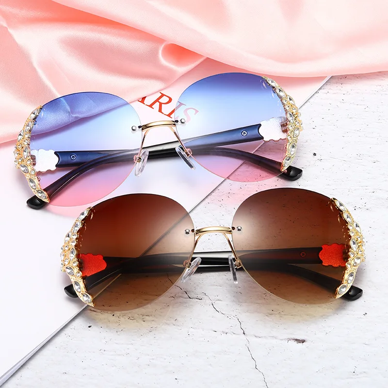 

2020 Luxury Sunglasses Women Rhinestone Gradient Vintage Sun Glasses Retro Rimless Frameless Eyeglasses Men Eyewear Gafas De Sol