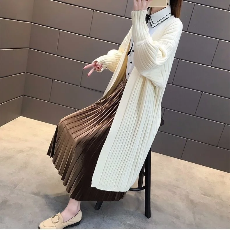 Длина кардиган фонарь рукав вязаный женский свитер Свободное пальто Befree Harajuku Manteau Femme Hiver дамские свитера