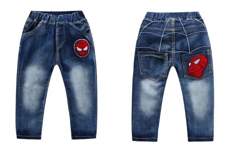Демисезонные детские штаны для 2-7 лет, джинсовые брюки с вышивкой «Человек-паук» и «Микки» для мальчиков, детские джинсы, детские брюки для досуга