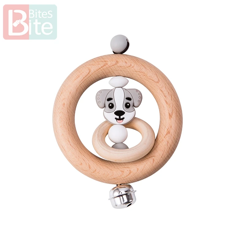 Bite Bites1pc детский прорезыватель погремушка для животных Колокольчик лев Король игрушки из бука деревянное кольцо пищевой силикон грызуны бусины детские товары - Цвет: Koala
