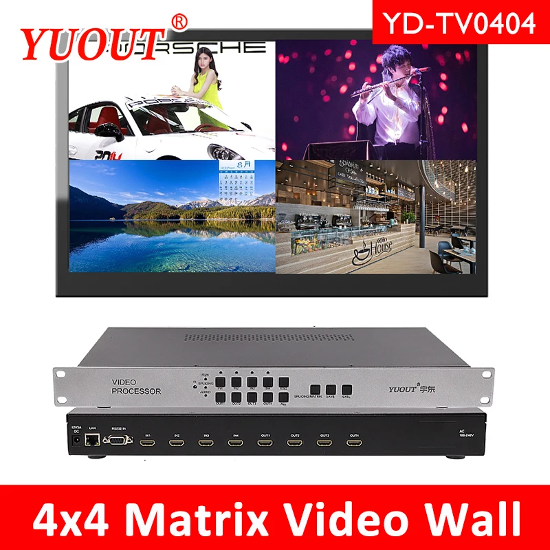 YUOUT YD-TV0404 HDMI 2x2 비디오 벽 컨트롤러 HDMI 매트릭스 접합 장치 HDMI 매트릭스 4x4 HDMI 비디오 접합 벽