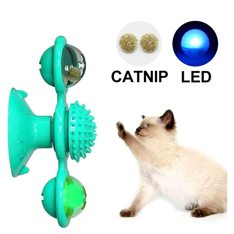 

Windmill Cat Toy with Led Ball and Catnip Ball, Cat Turntable Teasing Interactive Toy