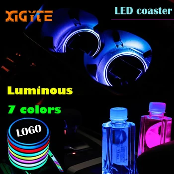 

2pcs Led Car Cup Holder logo Light For Toyota Citroen Ford Alpha Opel Honda Sline Seat KIA Skoda luminous coaster Accessories