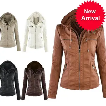 

Jacket women Moto Zipper coat Turn Down Collor Ladies Outerwear faux leather PU female Jacket Coat