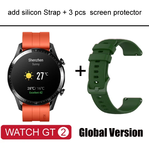 Умные часы Huawei Watch GT 2, Bluetooth 5,1, умные часы, кислород крови, 14 дней, телефонный звонок, частота сердечных сокращений для Android iOS - Цвет: Orange add strap