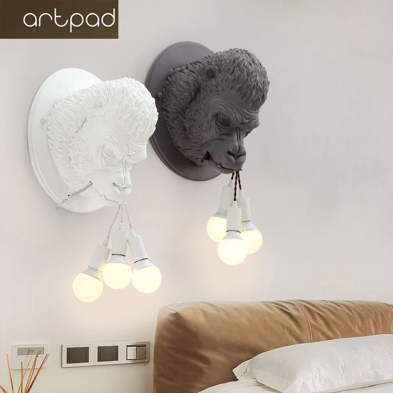 

Creative White Black Monkey Lamp Modern Indoor Vintage LED Wall Light For Bar Restaurant Loft Art Decor Wall Lighting Fixture