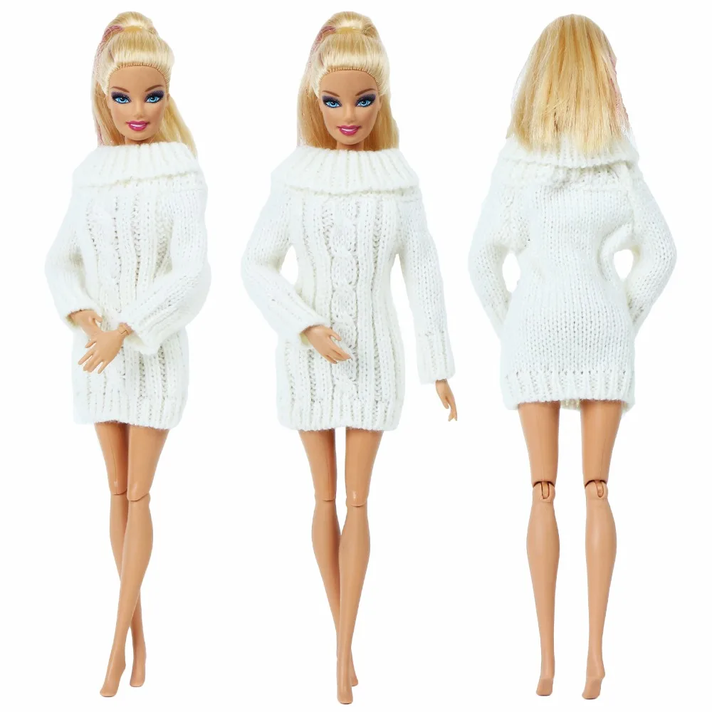 Высокое качество, модная Кукла, наряд для куклы Барби, элегантный женский свитер, белое платье, зимняя повседневная одежда, кукольная одежда, аксессуары