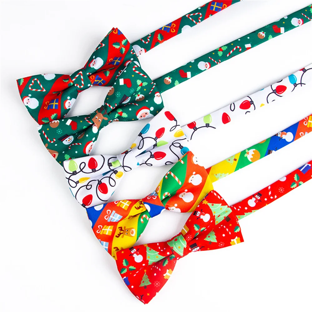 Men's Christmas Bow Ties Cotton Festival Theme Tie Snowflake Tree Pattern Mens Party Gift for Men | Аксессуары для одежды