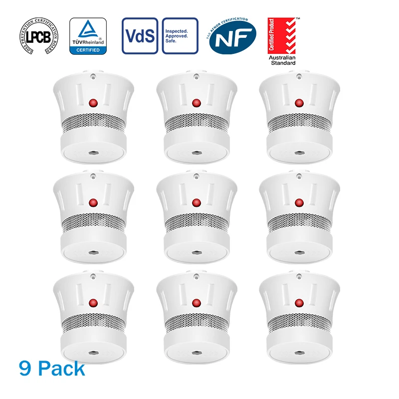 

CPVan 9pcs/Lot 10 yr smoke alarm Smoke Detector fire protection CE EN14604 Listed Independent Alarm equipment  