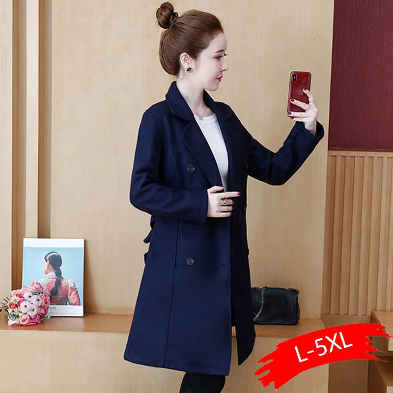 Large Size Women's Autumn Coat New Age-reduction Belt Was Thin And Long Woolen Coat