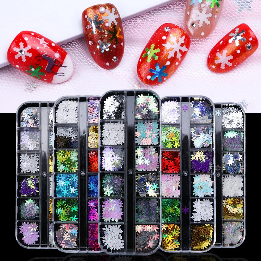 

1 box of holographic nail pieces Christmas snowflake nail polish sequins laser chameleon winter design nail decoration
