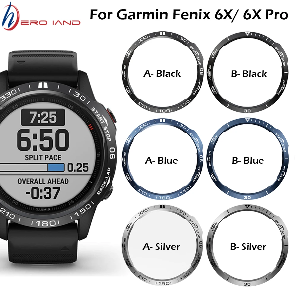 

For Garmin fenix 6X/6X Pro/6X Sapphire Watch Bezel Ring Stainless Steel Sculptured Time Units Adhesive Anti-scratch Cover Rings