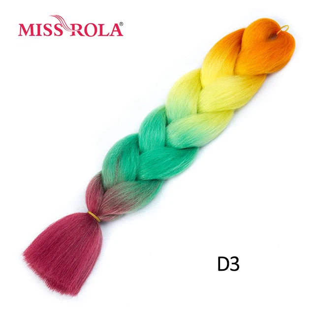 Miss Rola Synthetic Support Wholesale 100g 24 Inch Jumbo BraidsPink Green Yellow High Temperature Fiber Ombre Hair Extensions D3