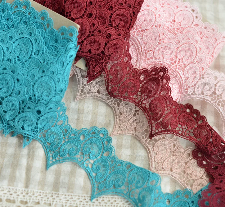 2 Meters Water Soluble Lace Ribbon 5cm BurgundyPink Lace Trims Apparel Sewing Garment DIY Accessories Handmade Trimming