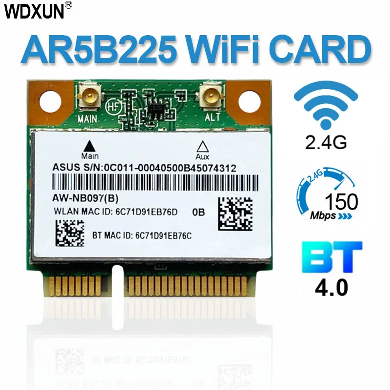 Scheda Wireless Per Atheros Ar5B225 300Mbp Mini Pci-E Card Wifi Per Bluetooth 4.0