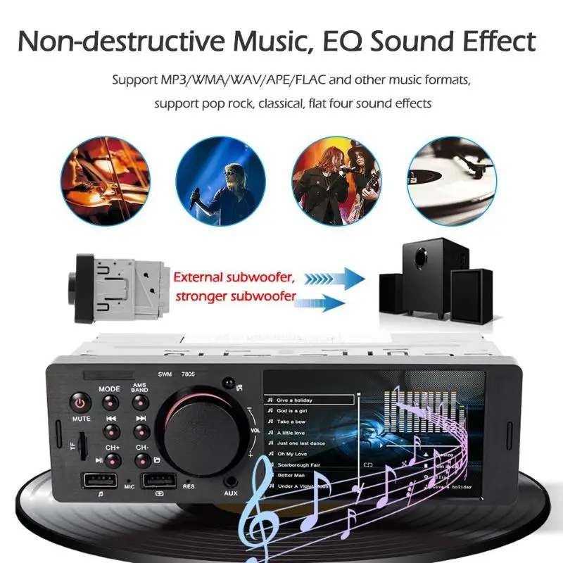 SWM 7805 Single DIN Car Stereo 4.1inch TFT Touch Screen In Dash Bluetooth FM Radio Dual USB RCA Head Unit Digital Media Receiver