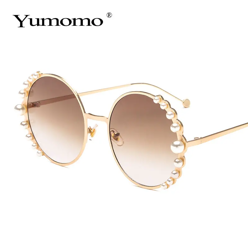 

Fashion Women's Sunglasses Women Luxury Pearl Sunglasses Vintage Round Sun glasses Shades for Women Gold Metal oculos UV400