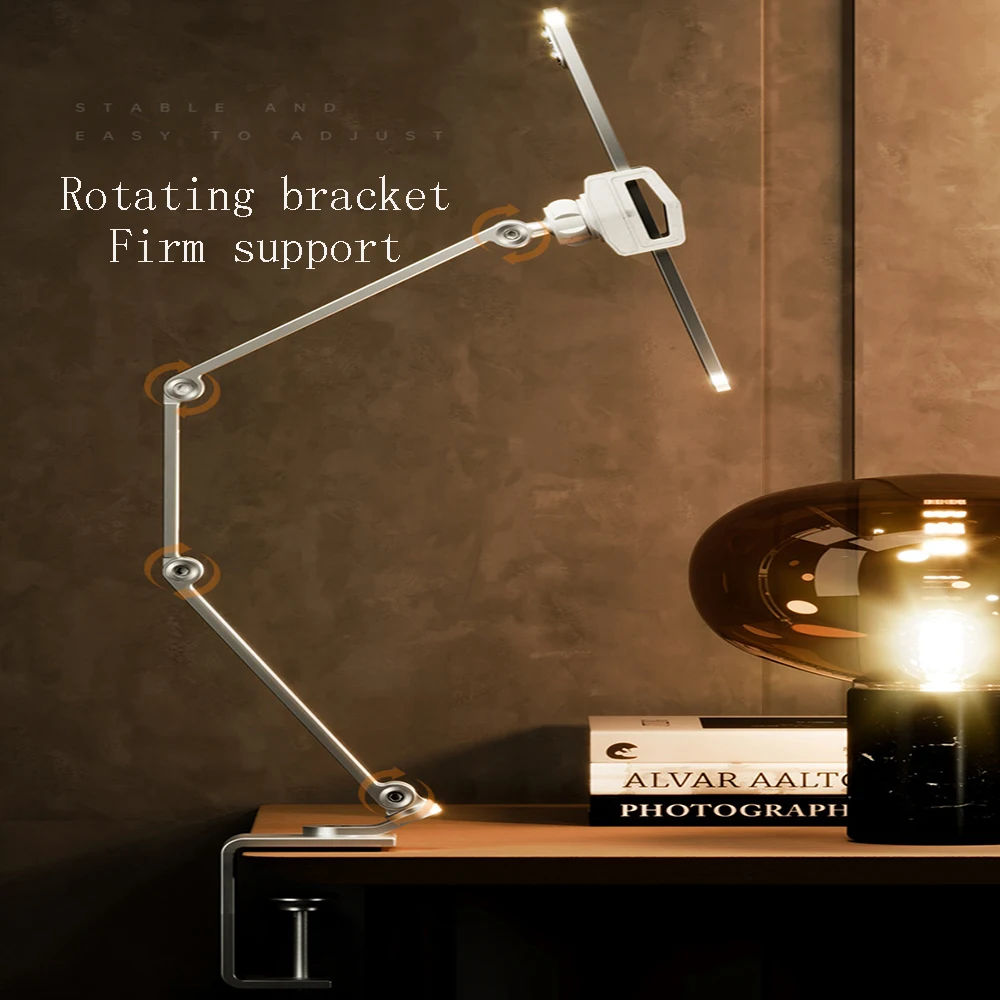 360 도 긴 암 태블릿 스탠드, 3 축 디자인, 멀티 앵글 조정 가능 태블릿 지지대 데스크탑 알루미늄 휴대폰 거치대