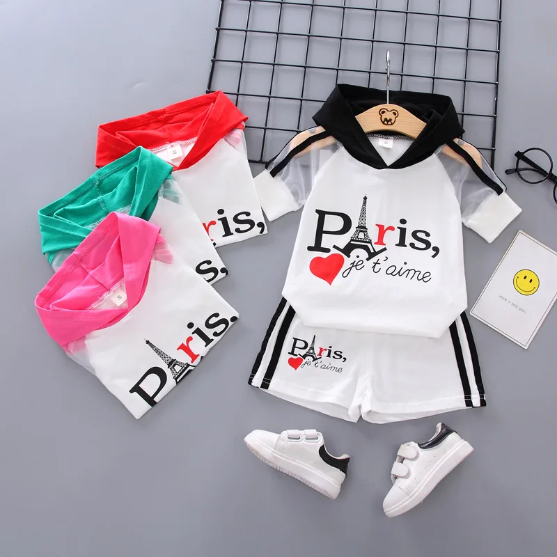New Summer Children Fashion Clothing Baby Boy Girls Letter Hooded T Shirt Shorts 2Pcs/sets Kids Infant Clothes Toddler Tracksuit