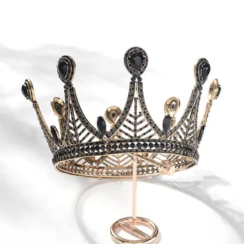 

FORSEVEN Bridal Wedding Hair Accessories Baroque Style Red/Black Crystal Full Round Tiaras and Crowns Headbands for Bride Noiva